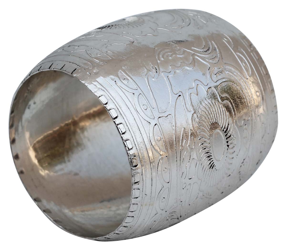Napkin Rings in Bulk - Napkin Rings - Cast in Brass - Nickel Plated - Barrel Shaped & Engraved Abstract Motifs - Dining Table Accessories